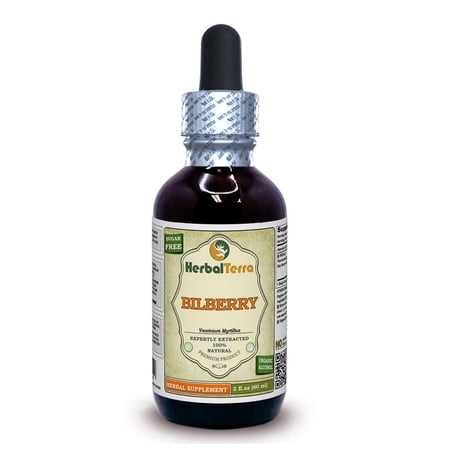 Bilberry Dry Berry Absolutely Natural Expertly Extracted by Trusted HerbalTerra Brand Certified Organic Alcohol-Based Liquid Extract. Proudly made in USA. Tincture 2 Fl.Oz