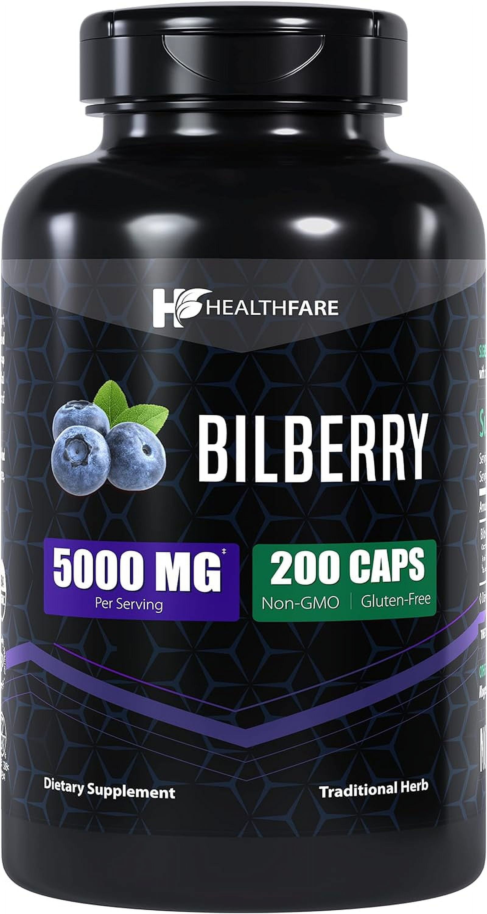 Bilberry Extract Capsules 5000mg 200 Count Supports Eye Health