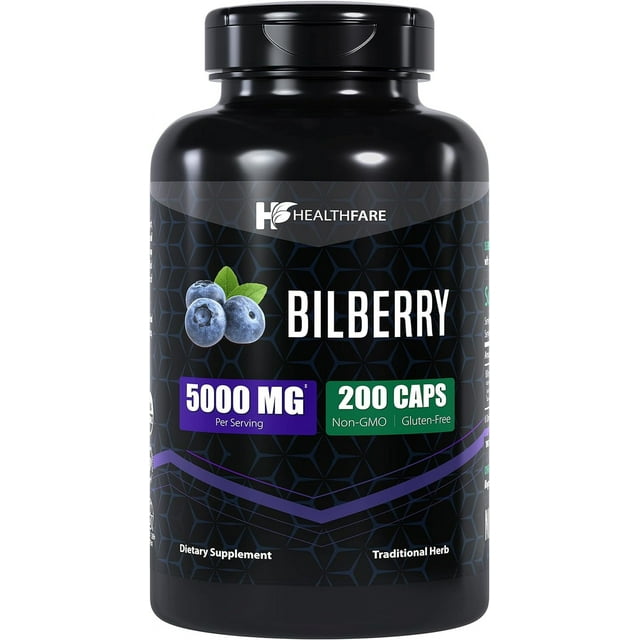 Ultra Strength 5000mg Bilberry Extract Capsules 200 Count Eye