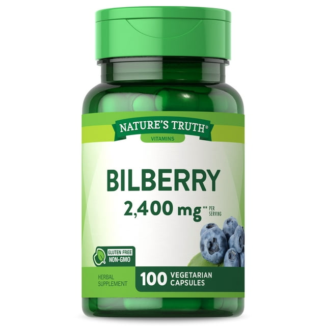 Bilberry Fruit Extract Capsules 2400mg 100 Count NonGMO & Gluten