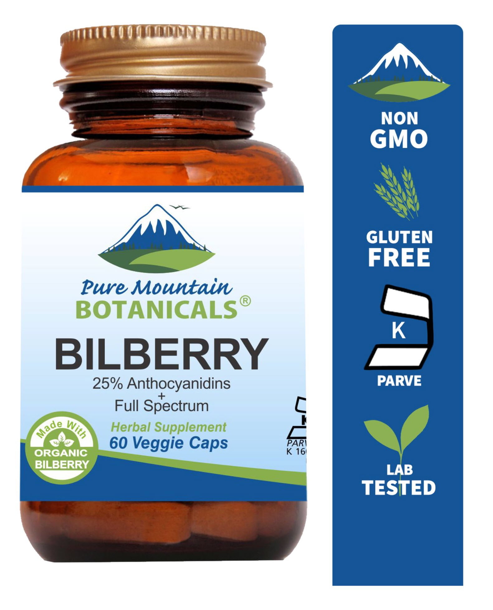 Bilberry Leaf Extract Kosher Vegan Herbal Supplements (60 Caps) (300 mg