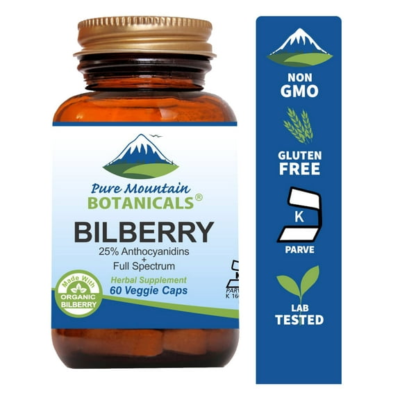 Bilberry Leaf Extract Kosher Vegan Herbal Supplements (60 Caps) (300 mg)