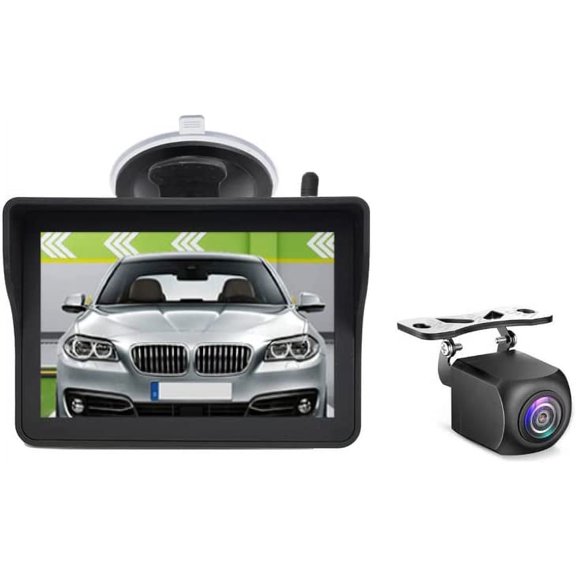 Bileeko 5" Monitor Kit Wireless Reversing Camera Front Rear View Camera, Backup Camera Waterproof Adjustable Easy Installation for Bus, Vans, Trucks, Cars, Pickups