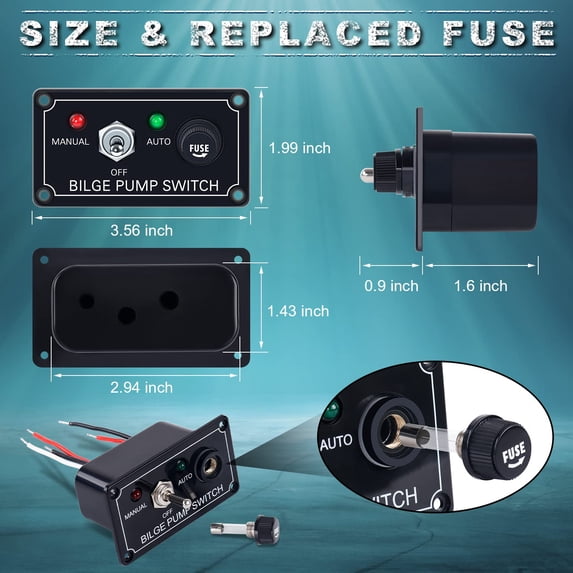 Bilge Pump Switch Rocker Toggle Switch Panel and Fuse DC 12V 24V Max ...