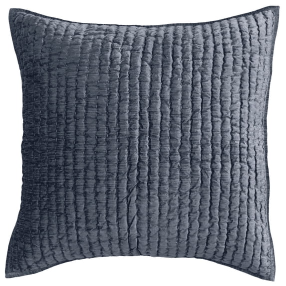 Bili 26 Inch Square Hand Stitched Euro Pillow Sham Rayon Velvet Fog Blue- Saltoro Sherpi