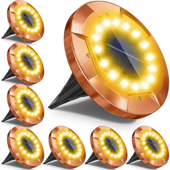 Biling Solar Ground Lights with Brass Finish, Classic Rustic Style Solar Lights Outdoor Waterproof, Flat Solar Pathway Lights Landscape Lighting for Yard Garden Driveway Deck (Warm 8 Pack)