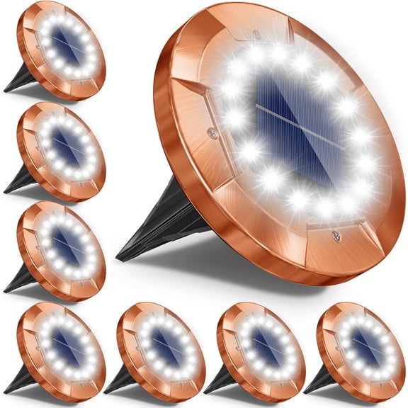 Biling Solar Ground Lights with Brass Finish, Classic Rustic Style Solar Lights Outdoor Waterproof, Flat Solar Pathway Lights Landscape Lighting for Yard Garden Driveway Deck  (White)