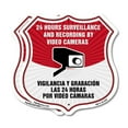 thumbnail image 1 of Bilingual 24 Hour Surveillance 24 Hour Surveillance And Recording By Video Cameras Vigilancia Y Grabacion (English / Spanish) (2 Pack) 18 inch X 18 inch Shield Shaped Commercial Grade, 1 of 7