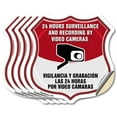 thumbnail image 1 of Bilingual 24 Hour Surveillance 24 Hour Surveillance And Recording By Video Cameras Vigilancia Y Grabacion (English / Spanish) (5 Pack) 6 inch X 6 inch Shield Shaped Heavy Duty 3.2 mil, 1 of 6