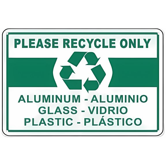Bilingual Aluminum Glass & Plastic Recycle Aluminum Tin Sign 12 x 8 Inches - Warning Sign for Home, Outdoor Garden, Office, Apartment, Waste Sorting