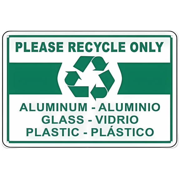 Bilingual Aluminum Glass & Plastic Recycle Sign, 8"x12" Aluminum Tin Warning Sign, Waste Sorting Sign for Home Outdoor Garden