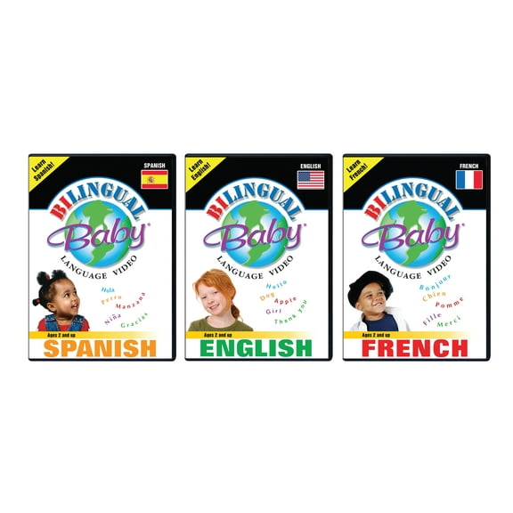 Bilingual Baby Learn Spanish, Learn French and Learn English Language DVD Library Set of 3