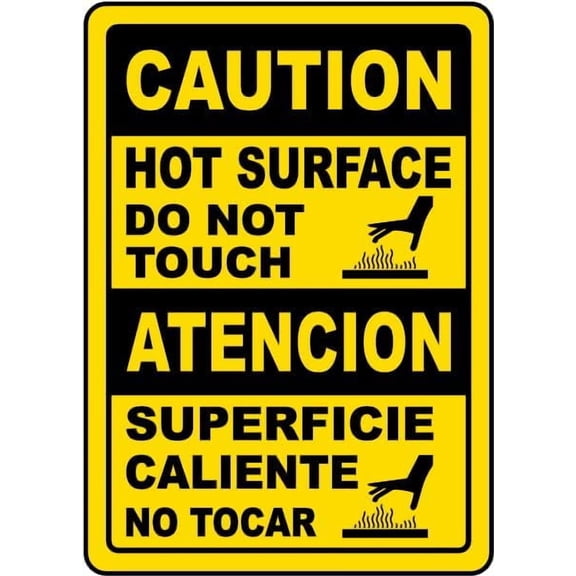Bilingual Caution Hot Surface Do Not Touch Sign Signs Machine Metal Tin \8 x 12 Inch for Home or Work