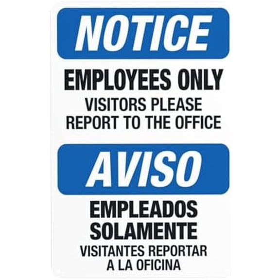 Bilingual Employees Only Visitors Please Report To The Office Warning Sign, Do Not Enter Security Metal Signs for Busines Home Garage Street Wall Caution Decor 8 x 12 Inch