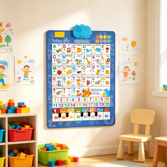 Bilingual English & Spanish Interactive Alphabet Wall Chart (2026 Model) – Talking ABC Letters, Numbers 123 & Music Learning Poster – Educational Toy for Toddlers & Kids Ages 3+