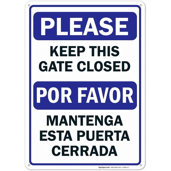 Bilingual (English-Spanish) Keep Gate Closed 8"x12" Funny Metal Sign, Gate Control Sign, Indoor Outdoor Home Farm Decor