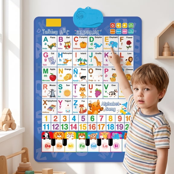 Bilingual English Spanish Talking Wall Chart, Built-In Clear Speaker with Standard English & Spanish Pronunciation for Language Training