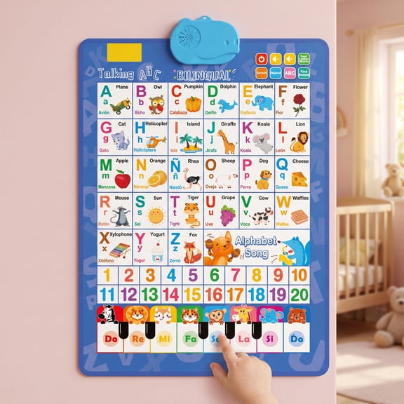 Bilingual English Spanish Talking Wall Chart, Dual Language Alphabet Number Touch Activated Chart, Screen Free Preschool Teaching Supply