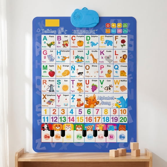 Bilingual English Spanish Talking Wall Chart, Interactive Touch Sound Educational Poster for Toddlers Ages 3+, Multi-Function Learning Toy