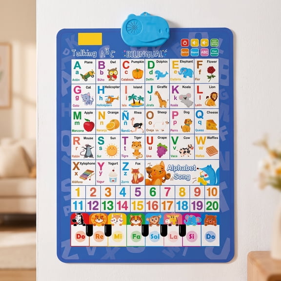 Bilingual English Spanish Talking Wall Chart, Tear Resistant Safe Coated Paper Sound Poster, Easy Hanging Homeschool Auxiliary Tool