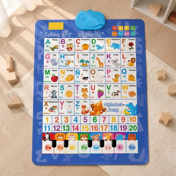 Bilingual English Spanish Talking Wall Chart, Vivid Cartoon Graphic Alphabet Chart, Help Toddlers Link Pictures with Bilingual Words