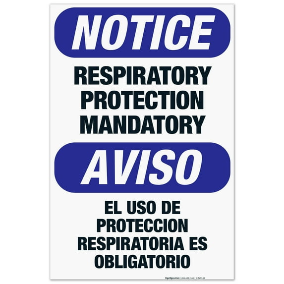 Bilingual Respiratory Protection Mandatory Sign, OSHA Sign, 10x14 Aluminum