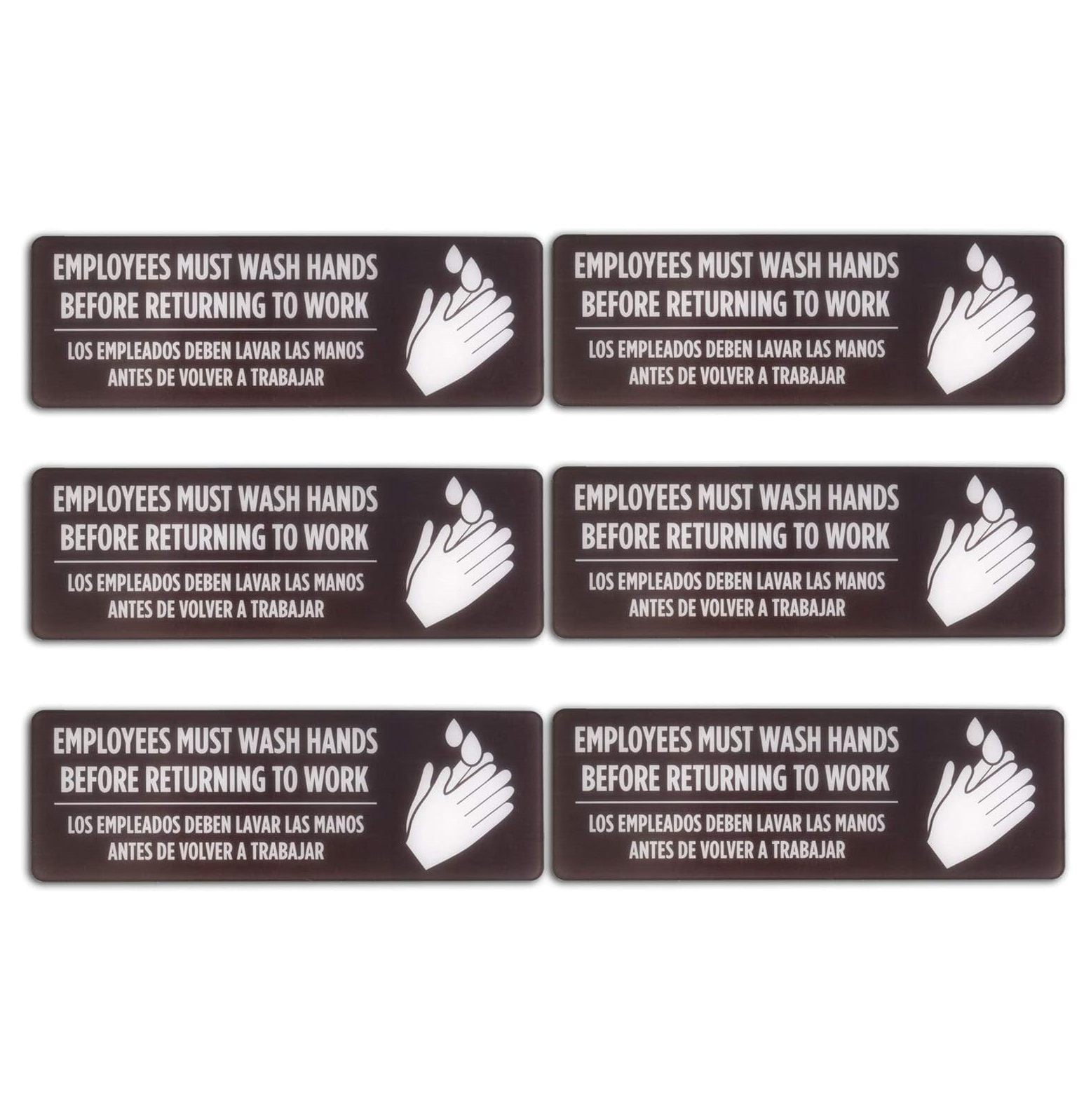 Bilingual Hand Washing Signs, 6Pack Employees Must Wash Hands Before Returning to Work Public