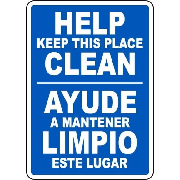 Bilingual Help Keep This Place Clean Sign Facility Signs Workplace Metal Tin \8 x 12 Inch for Home or Work