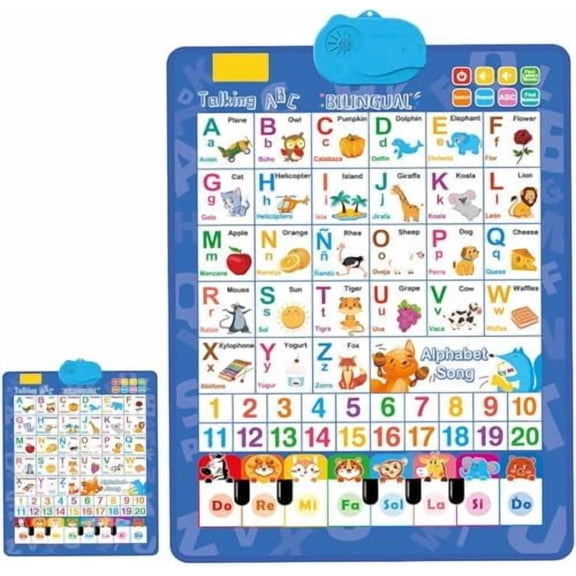 Bilingual Interactive Wall Chart – English & Spanish ABC & Numbers Poster with Sound Effects, Touch-Activated Learning, Piano & Animal Words, Home & Classroom Use