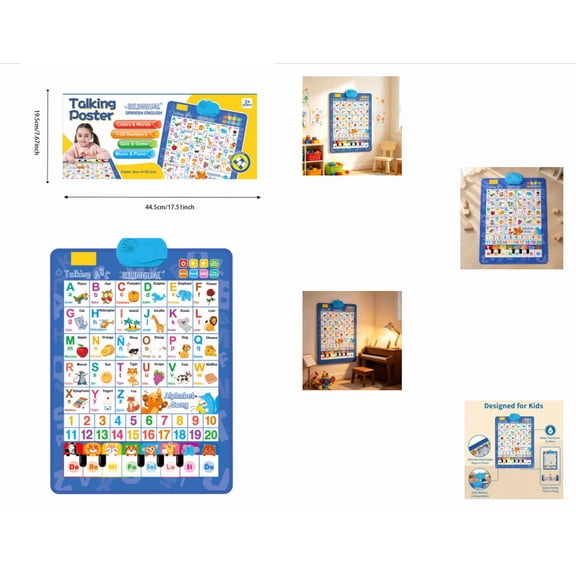 Bilingual Interactive Wall Chart for Kids English & Spanish ABC Song Poster with Sound Effects, Alphabet, Numbers, Animal Words & Piano for Toddlers 1-6