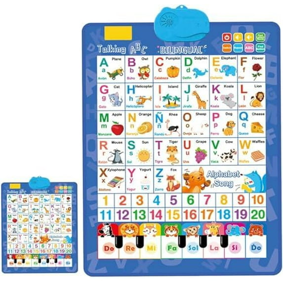 Bilingual Interactive Wall Chart for Kids – English & Spanish ABC Song Poster with Sound Effects, Alphabet, Numbers, Animal Words & Piano for Toddlers 1-6
