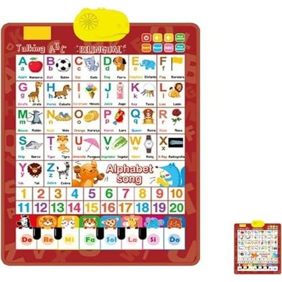 Bilingual Interactive Wall Chart for Kids – English & Spanish ABC Song Poster with Sound Effects, Alphabet, Numbers, Animal Words & Piano for Toddlers 1-6