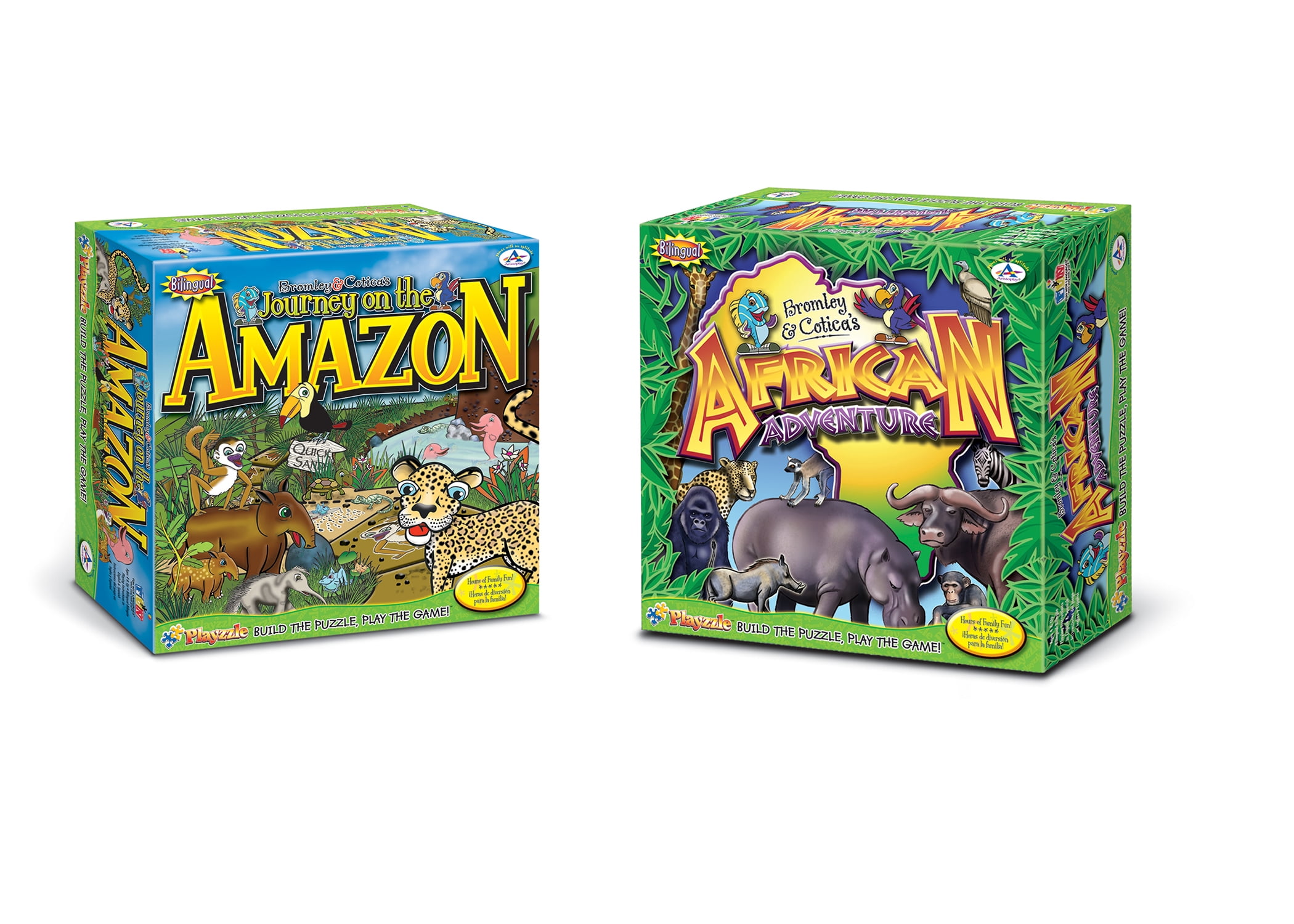 Bilingual Language Learning Game Bundle - African Adventure Playzzle and Journey on the Amazon Playzzle
