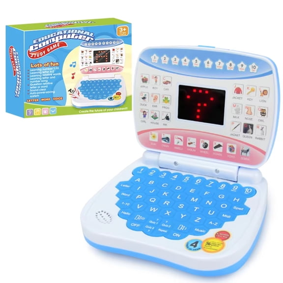 Bilingual Learning Laptop Toy, English Educational Computer for Toddlers with LED Screen, 26 MIDI Melodies and Quiz Modes, Gift for Kids Ages 3+