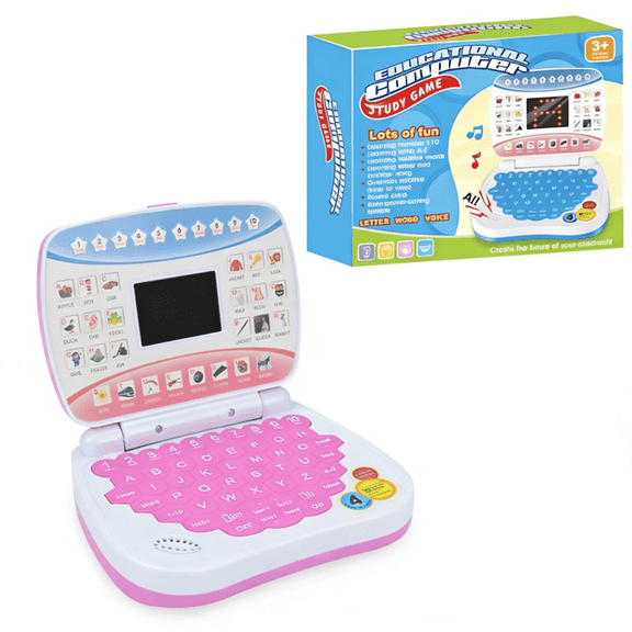 Bilingual Learning Laptop Toy, English Educational Computer for Toddlers with LED Screen, 26 MIDI Melodies and Quiz Modes, Gift for Kids Ages 3+