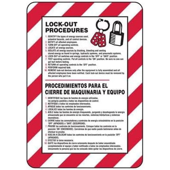 Bilingual Lock-out Procedure Sign Safety & Compliance Signs/OSHA & ANSI Compliant Safety Signs/Electrical Safety Signs, Arc Flash Signs & Lock-Out Signs/Lockout Signs Metal Sign Tin Sign 12x16 Inch