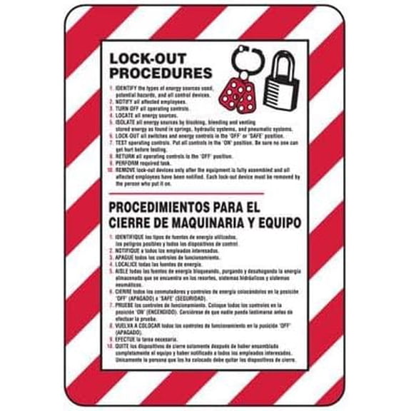 Bilingual Lock-out Procedure Sign Safety & Compliance Signs/OSHA & ANSI Compliant Safety Signs/Electrical Safety Signs, Arc Flash Signs & Lock-Out Signs/Lockout Signs Metal Sign Tin Sign 12x16 Inch