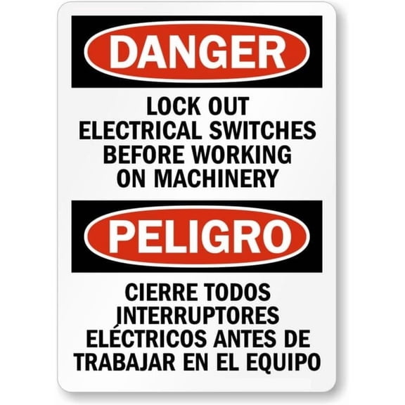 Bilingual Lockout Danger Aluminum Weatherproof 8" x 12" Sign