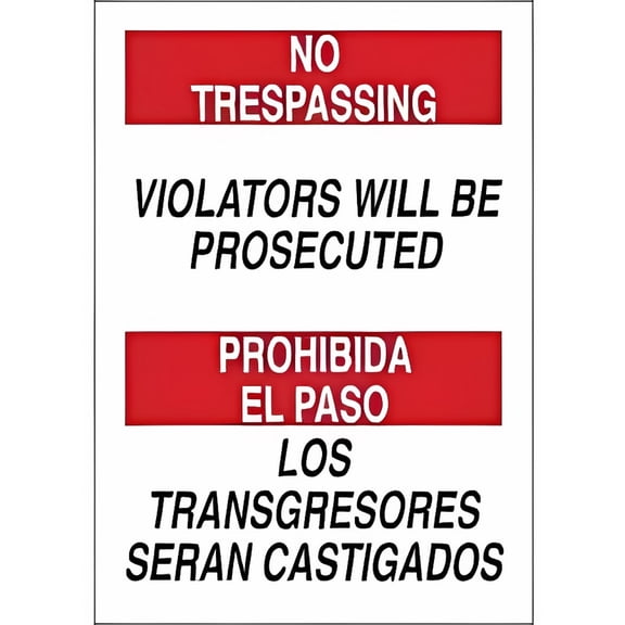 Bilingual NO TRESPASSING Violators Prosecuted 8"x12" Metal Tin Sign, Security Restricted Access No.6457, Warning Caution Sign