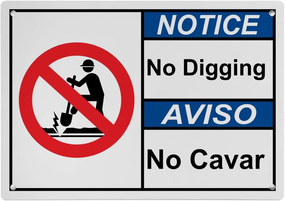 Bilingual No Digging Sign (No Cavar), Industrial Caution Danger Sign 8 ...