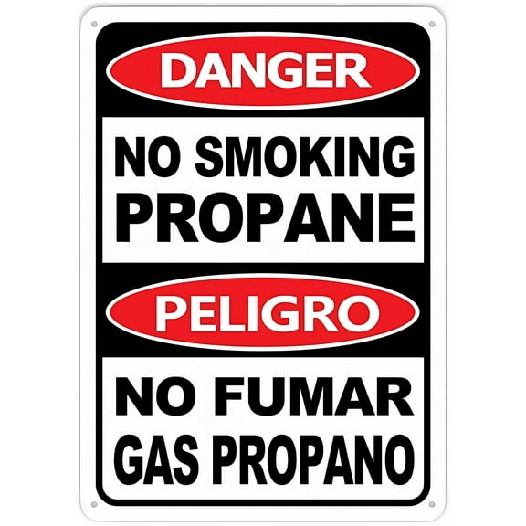 Bilingual No Smoking Propane 8"x12" Tin Warning Metal Sign, Vintage Wall Decor, Home Farm Bar Coffee Shop Club Decoration, Fire Safety Sign