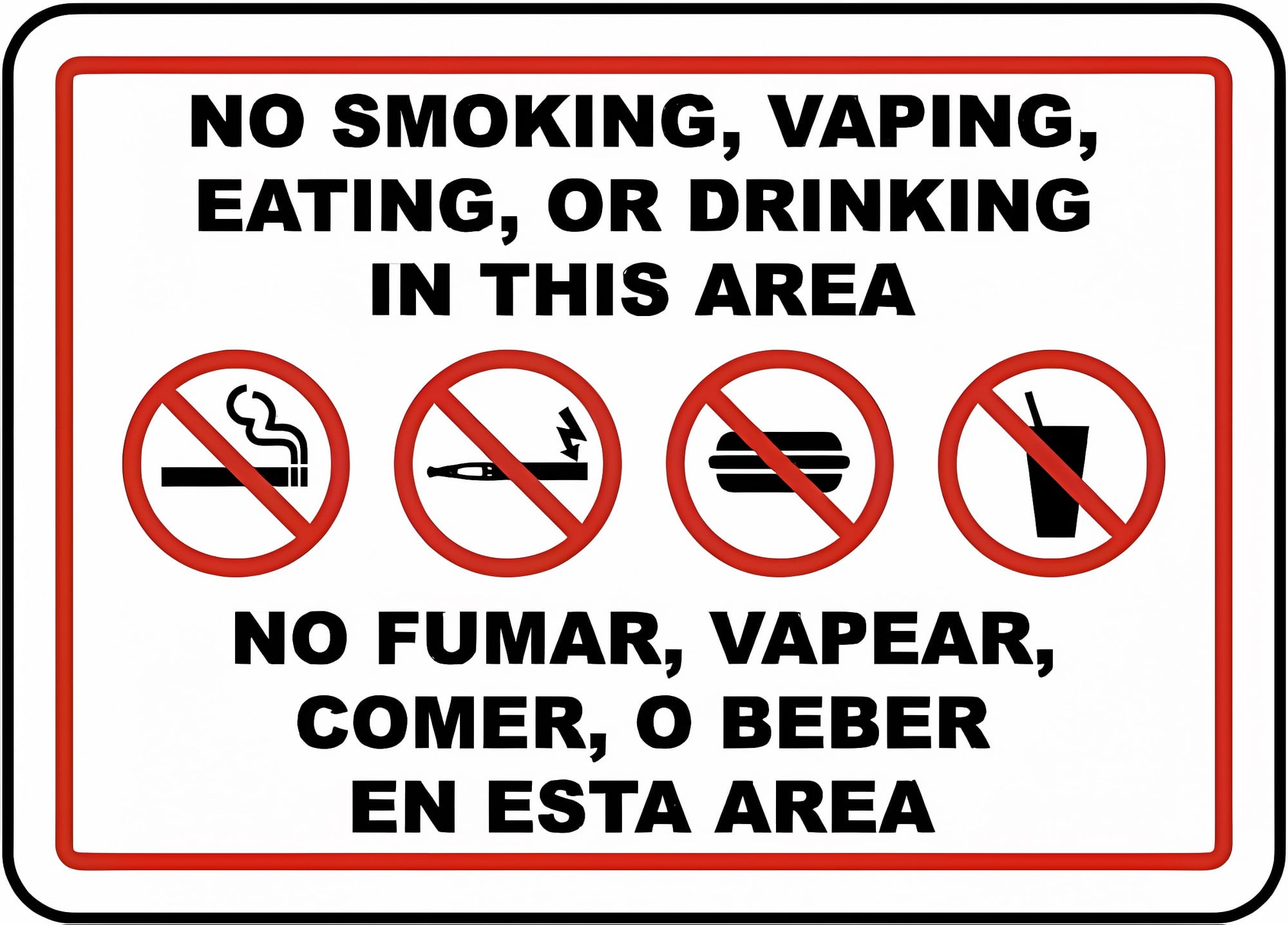 Bilingual No Smoking Vaping Eating/Drinking Sign - 12×8 Inches, Metal ...