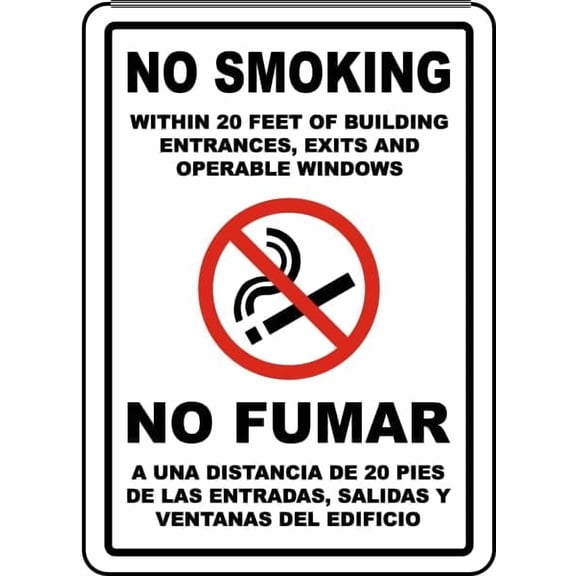 Bilingual No Smoking Within 20 Feet Facility Signs Metal Tin \8 x 12 Inch for Home or Work