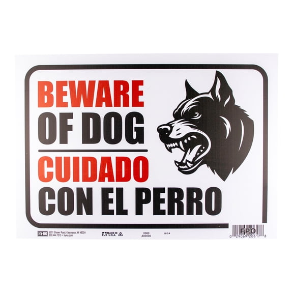Hy-Ko Bilingual Beware of Dog Safety Sign