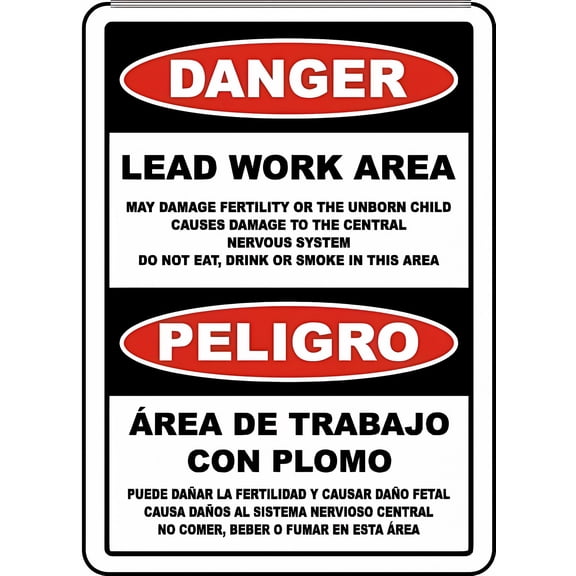 Bilingual OSHA Lead Work Area 8"x12" Safety Metal Tin Sign, Chemical Sign, Home Work Industrial Facility Decor
