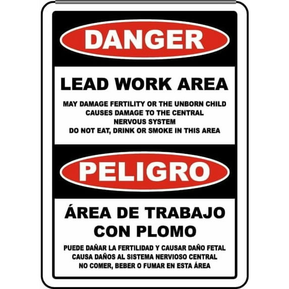 Bilingual OSHA Lead Work Area Sign Safety Signs Chemical Metal Tin \8 x 12 Inch for Home or Work