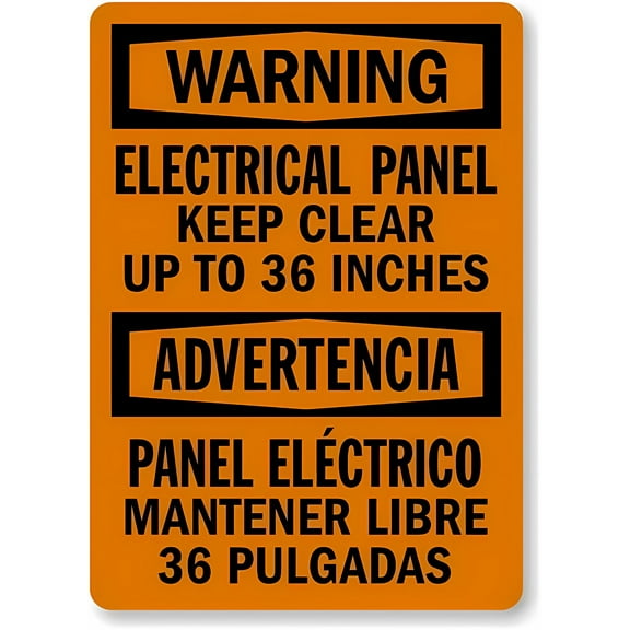 Bilingual OSHA Warning Electrical Panel Keep Clear 36 Inches Metal Sign 12 x 8 Inches - Warning for Wall/Fence, Indoor Outdoor Industrial, Electrical Safety