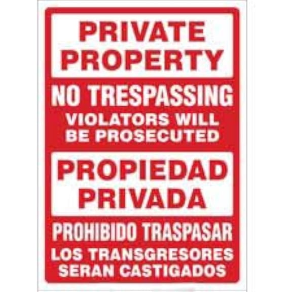 Bilingual PRIVATE PROPERTY - No Trespassing - Violators Will Be Prosecuted Sign - Security and Admittance Sign - Restricted Access Sign, No.6409 Safety Sign, 8 X 12 Inch Metal Tin Sign