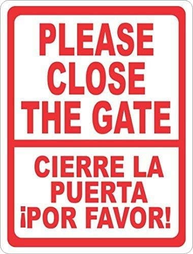 Bilingual Please Close Gate Sign. Cierre la Puerta Por Favor Spanish ...