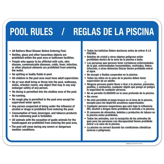 Bilingual Pool Rules Sign, English Spanish,